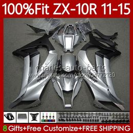 Injection mold For KAWASAKI Body NINJA ZX 10R 1000CC 10 R 2011-2015 101No.21 ZX-10R ZX1000 C ZX10R 11 12 13 14 15 ZX-1000 2011 2012 2013 2014 2015 OEM Fairing glossy silvery