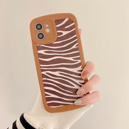 Brown zebra pattern Sheepskin texture Phone Cases for iPhone 13 12 11 Pro XS Max XR X 7 8 Plus Simplicity fashion cute shockproof Lens protection cover case