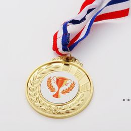 DHL Personalised Gilded Medals Sublimation Straw Pattern Design Medal Marathon Prizes with Lanyard RRE12343