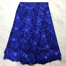 5Yards/Lot Elegant Royal Blue African Cotton Fabric Embroidery Match Crystal Swiss Voile Dry Lace For Dressing PL14472