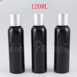 120ML Black Round Shoulder Plastic Bottle With Silver Disc Top Cap , 120CC Toner / Water Sub-bottling Empty Cosmetic Containerhigh qty