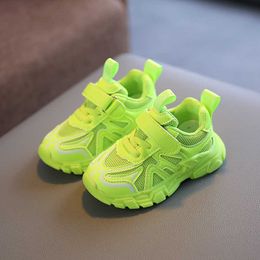 2021 new children's mesh breathable fluorescent green orange sneakers for boys and girls sports running shoes G1025