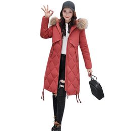 Winter Coat Women Black White Grey M-3XL Plus Size Feathers Hooded Parka 19 Autumn Korean Red Loose Long Thick Jackets LR196 210531