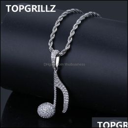Pendant Necklaces & Pendants Jewellery Topgrillz Hip Hop Musical Note Necklace Copper Gold Sier Colour Cubic Zircon Bling Men Women Gifts Rope