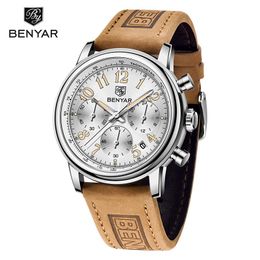 Wristwatches BENYAR Watches Men Luxury Quartz Watch Leather 50m Waterproof Clock Sports Movement Fashion Casual Reloj De Hombre