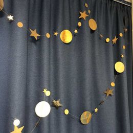 circle shape and star pendant christmas garland curtain window wall hang ornament de hogar 4m golden banner xmas new year deco Y0730