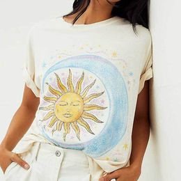 inspired vintage white cotton stars night graphic print t shirt for women oversize t shirt casual streetwear summer t shirt 210412