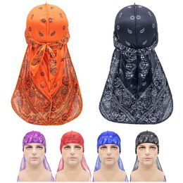 Berets Unisex Breathable Bandana Hat Long Tail Headwrap Printed Hijabs Hats Turban Head Scarf Chemo Cap Hip Hop 6C5956