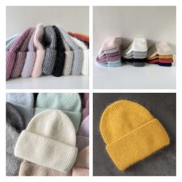 Winter Real Rabbit Fur hat Knitted Beanies For Women Fashion Solid Warm Cashmere Wool Skullies Beanies Female Three Fold Thick Hats