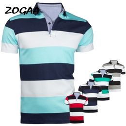 Zogaa New Summer Casual Polo Shirt Men Cotton Breathable High Quality Striped Printed Male Short Sleeve Polo Shirt 210401