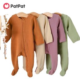 Spring and Autumn Baby Boy Girl Solid Footed Long-sleeve Jumpsuit One Pieces Clothes 210528