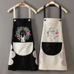 Aprons Faroot Cartoon Kitchen Apron Side Wipe Hands Waterproof Oxford Cloth Japanese Style Bib With Pocket Home Cleaning Tool