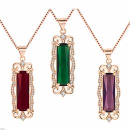 Crystal Womens Necklaces Pendant stone Diamond plated rose gold hollow pattern inlaid Red Purple silver