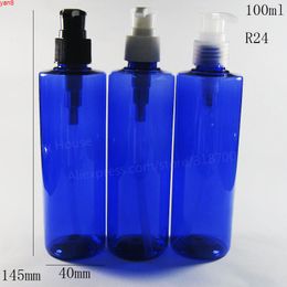 24 x 100ml Cylinder Cobalt Blue Plastic Pump Shampoo Bottle 100cc PET Cleaning Lotion and Shower Gel Container