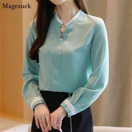 Fashion Long-Sleeve Chiffon Shirt Women Autumn Stand Collar Elegant Blouses Work Wear Ladies s 10787 210512