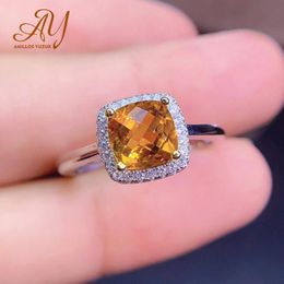 Cluster Rings Anillos Yuzuk S925 Silver Simple For Women Square Stone Yellow Cubic Zirconia Diamant Fashion Jewellery Bridal Wedding Bague