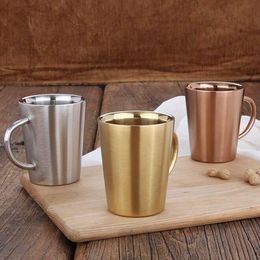 Stainless Steel Coffee Cups Double Layer Anti Scald Mugs With Handle Portable Mug Eco Friendly Drinking Cup Water Bottle