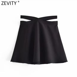 Women Chic Design Waist Hollow Out Casual A Line Skirt Office Ladies Solid Colour Back Zipper Slim Skirts Mujer QUN741 210416
