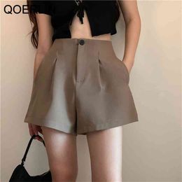 A-Line Shorts Female High Waist Wide Leg Zipper Fly Summer Loose Casual Sexy Black Plus Size 210601