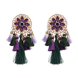 Bohemain Crystal Fringe Earring For Women Flower Tassel Drop Earring Statement Jewellery