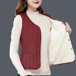 Autumn Vest For Women Waistcoat Winter Puffer Down s Sleeveless Jacket Button Slim Black XXXXL 211120