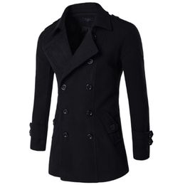 Men's Wool & Blends British Style Double Breasted Trench top Coat Mens Long Coat Masculino male Clothing Classic Drop Overcoat