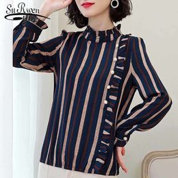 Plus Size women blouse Autumn long sleeve shirts fashion Women Clothing Striped chiffon Office Blouse 5427 50 210508