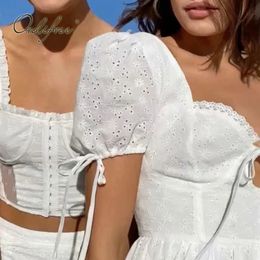 Summer Women Embroidery Mini Short Sleeve White Lace Tunic Beach Dress 210415