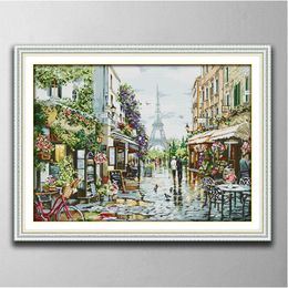 Paris street scene room decor paintings ,Handmade Cross Stitch Craft Tools Embroidery Needlework sets counted print on canvas DMC 14CT /11CT