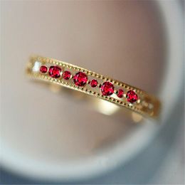 Wedding Rings White Gold Filled For Women Minimalist Stacking Ring Bands Red Zircon Crystal Thin Yellow Jewellery