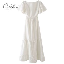 Summer Women White Beach Backless Tunic Ruffle Sexy Vacation Party Midi Dress 210415