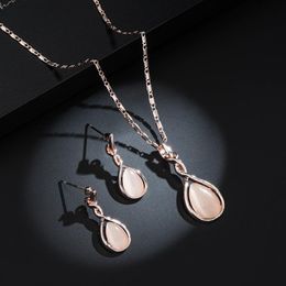 Earrings & Necklace Elegant Round Opal Stone Wedding Jewellery Sets For Women Gold Colour Long Drop Accessories Gift 2021