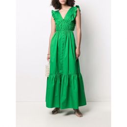 Popular logo bright green, white backless cotton stretch dress