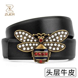 Belts Buckles Zuer Rhinestone Men's and Women's Decorative Little Bee Buckle Leather Brand