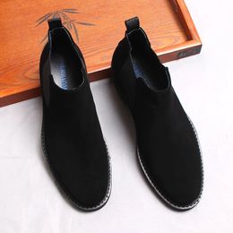 2021 new Men Winter Chelsea Boots Genuine Suede Leather Mens Platform Brogue Casual Ankle Flat Shoes Slip On Dress Designer Brand Boots