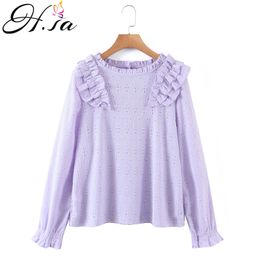 HSA Women Long Sleeve Tops Ladies Blouses Party Tunic Female Casual OL Office Lady Shirts Purple Ruffles Blusas S 210417