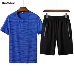 Style Mens Short Sleeve Sportwear Suit Summer Fashion Solid Cool Casual Short Sets Men Leisure Suits TZ19003 210518