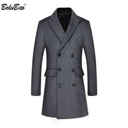 BOLUBAO Brand Men Wool Blend Coat Men Smart Casual Double Breasted Long Wool Windbreaker Solid Color Wool Blend Coats Male 210518