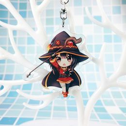 Cartoon Anime Keychain Women Acrylic Figure Key Ring Blessing for A Better World Cute Key Rings Key Holder Satou Kazuma Pendents