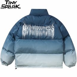 Hip Hop Oversized Jacket Parka Gradient Streetwear Mens Jacket Harajuku Cotton Winter Padded Jacket Coat Warm Outwear Blue 210916