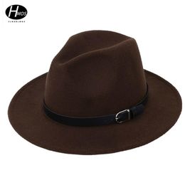 Women's Men's Wool Hat With Leather Ribbon Gentleman Elegant Autumn And Winter Wide Brim Top Jazz Bowler Panama Hats