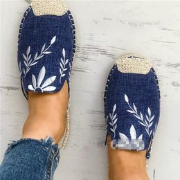 Women Embroider Hemp Flat Slippers Slip On Casual Canvas Shoes Sewing Ladies Breathable Female Fashion Shoes Comfort Footwear K722