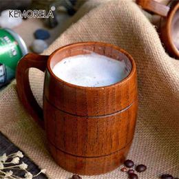 Eco-friendly 350ml Classical Wooden Beer Tea Coffee Cup Water Heatproof Home Office Party Drinkware s 210804