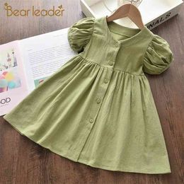 Girl Summer Dress Casual Button Dresses Children Sweet Costume Clothes Festival Baby Vestidos for 3 7Y 210429