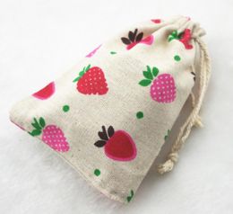 Gift Wrap 10x14cm Strawberry Vintage Cotton Burlap Jute Favour Candy Bags Wedding Party Pouches