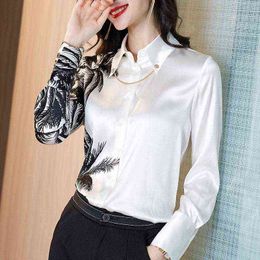 Long Sleeve White Ink Print Blouse Women White Patchwork Office Lady Casual Tops 2020 Summer Autumn New Fashion Shirt Loose Tops H1230