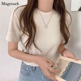 Korean Summer Tops Short Sleeve T-Shirt Women O Neck Solid Slim Knitted Woman's t-Shirts Fashion Casual Tee Shirt Lady 13913 210512