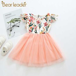 Bear Leader Girls Floral Party Dress Fashion Kids Summer Sleeveless Costumes Flowers Print Suit Children Casual Outfits 1-5Y 210708