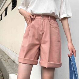 Lucyever Casual Loose Denim Shorts Women's Summer Solid Colour High Waist Wide Leg Short Pants Woman Korean Student Shorts 210521