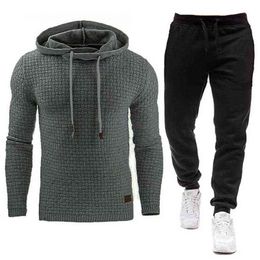 Tracksuit Men Brand Male Solid Hooded Sweatshirt+Pants Set Mens Hoodie Sweat Suit Casual Sportswear S-5XL 211106